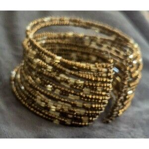 Vtg 18 Strand Bead  Bracelet Cuff  Brown